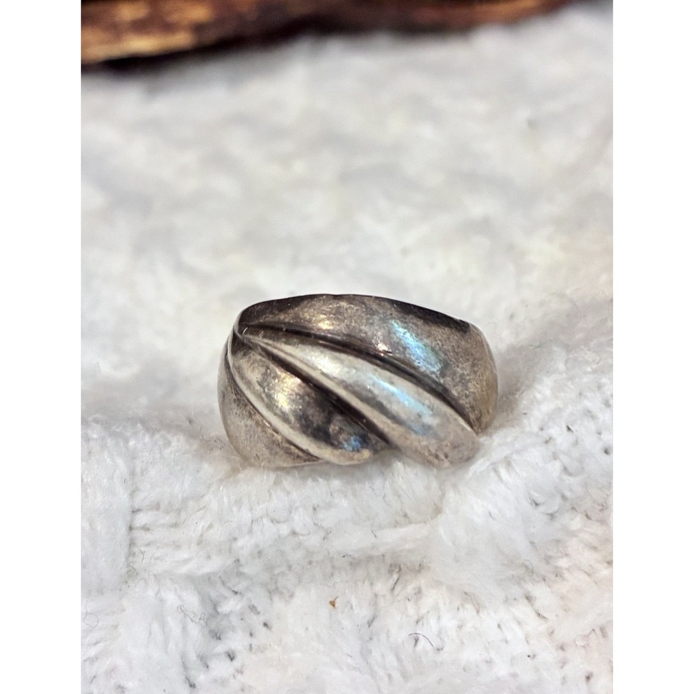 925 Sterling Silver Vintage Ribbed Modernist Ring Size 6.5 Puff Knot Wave Ring